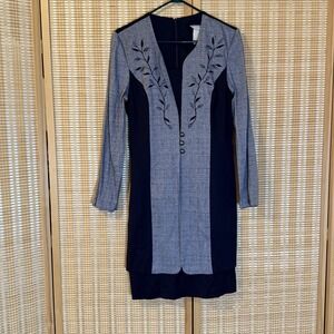 Miss Dorby Womans 8 Dress Gray Black Long Sleeves Embroidered Office Vintage Y2K